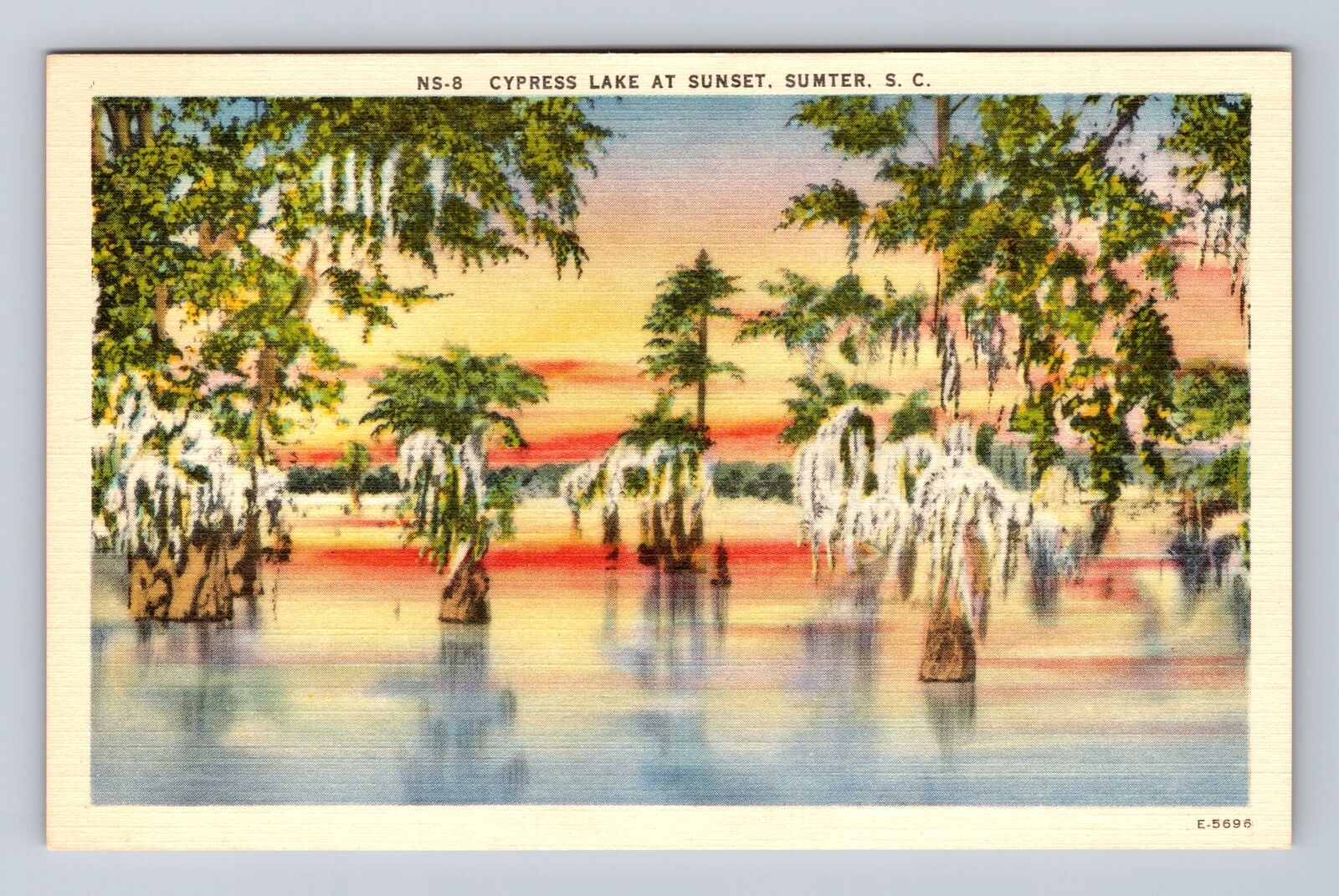 Sumter SC-South Carolina, Cypress Lake At Sunset, Antique, Vintage Postcard