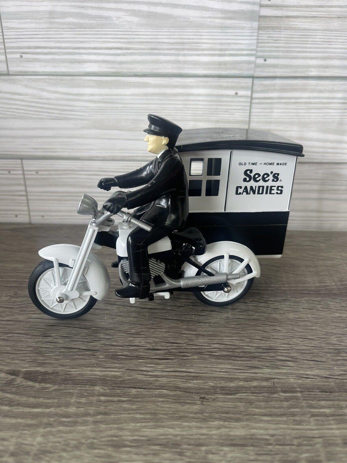 Vintage See's Candies Diecast Motorcycle & Delivery Side Car with Driver