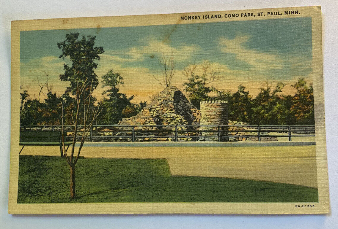 Vintage Linen Postcard ~ Monkey Island Como Park ~ Saint Paul Minnesota MN