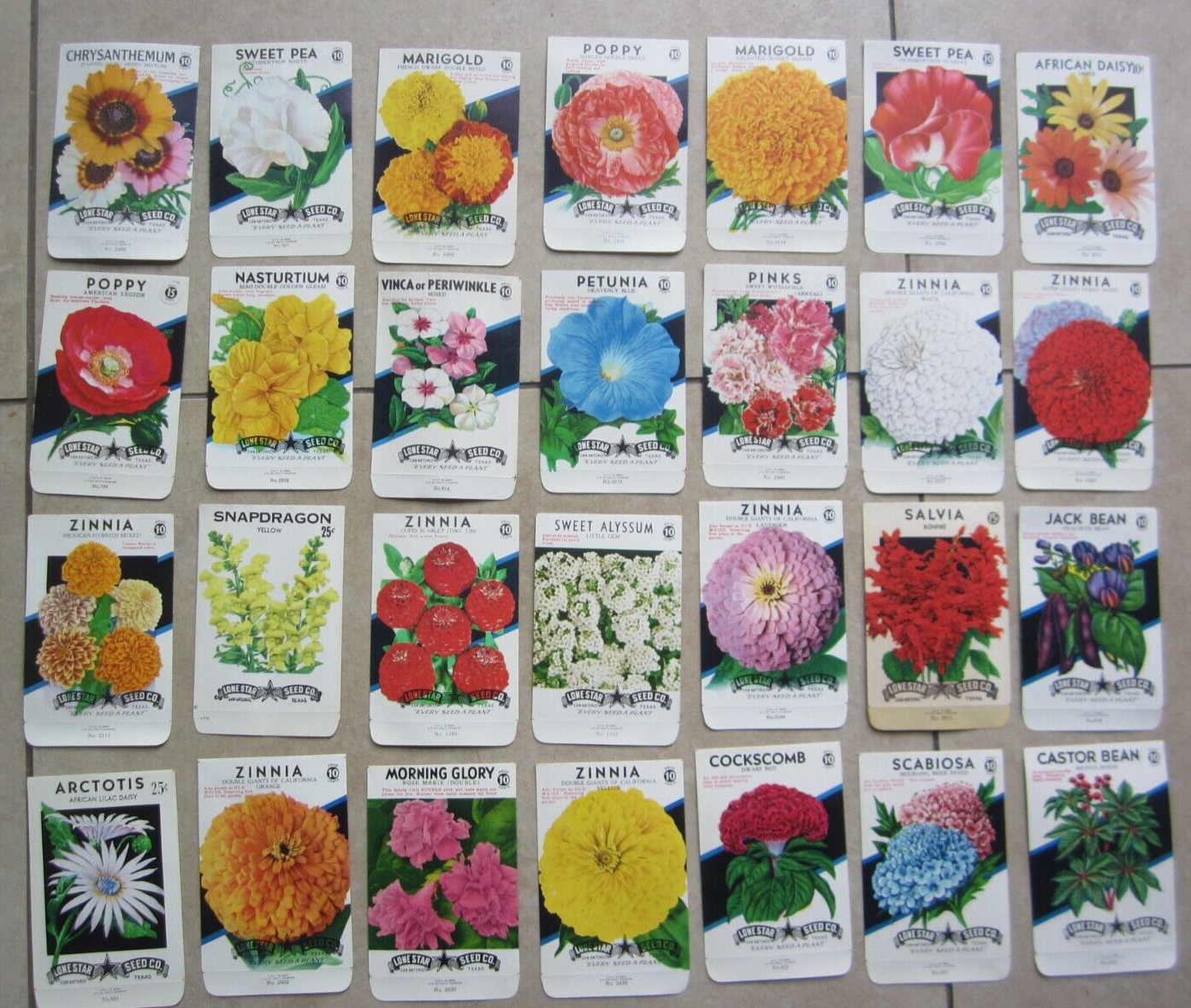 Lot of 28 Old Vintage 1950's - FLOWER SEED PACKETS - Lone Star - EMPTY