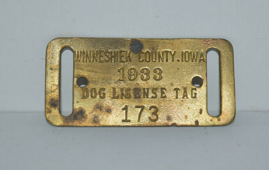 Vintage 1933 Winneshiek County Iowa IA Decorah Dog License Brass Tag