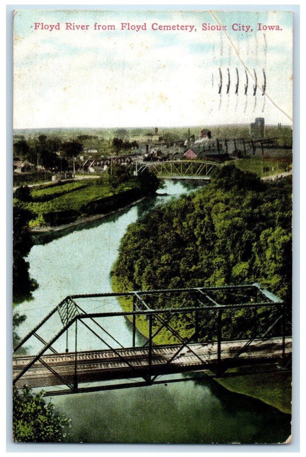 1912 Floyd River From Floyd Cemetery Bridge Sioux City Iowa IA Vintage Postcard