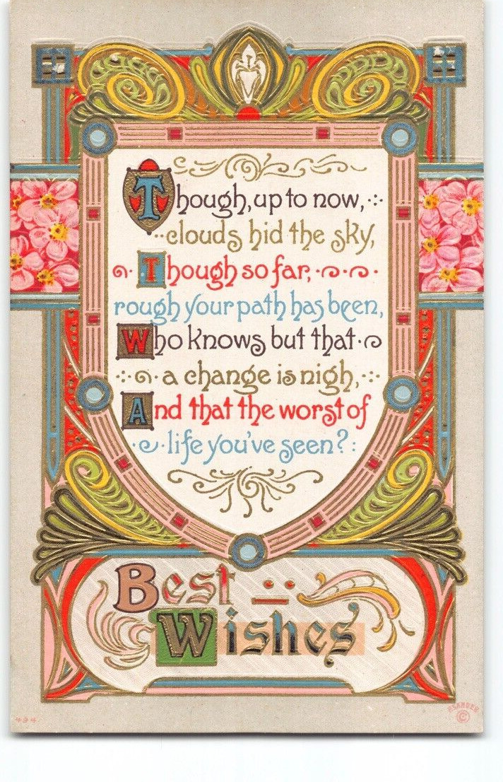 1910s Arts & Crafts GRAPHIC DESIGN~Antique Typography Art~Greeting Postcard -L5
