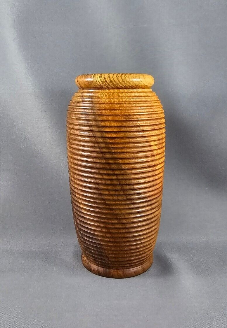 Vintage Hand Turned Olive Wood Vase By Artisan Nikos Siragas From Rethymo, Crete