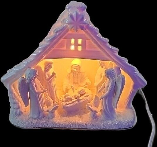 Vtg Cracker Barrel Fine Pearlized Porcelain Nativity Night Light W/ Cord & Bulb 