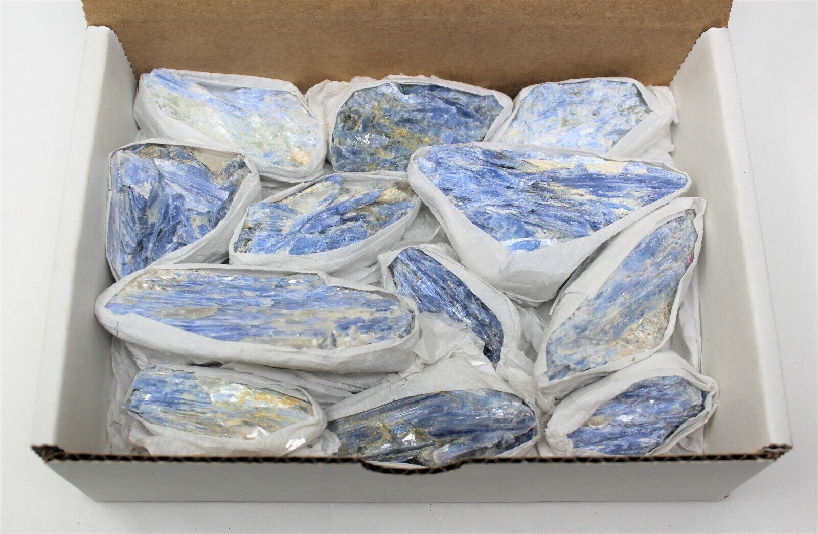Bulk Large Natural Blue Kyanite in Matrix Crystal Chunks: 9-12 Piece Box Lot