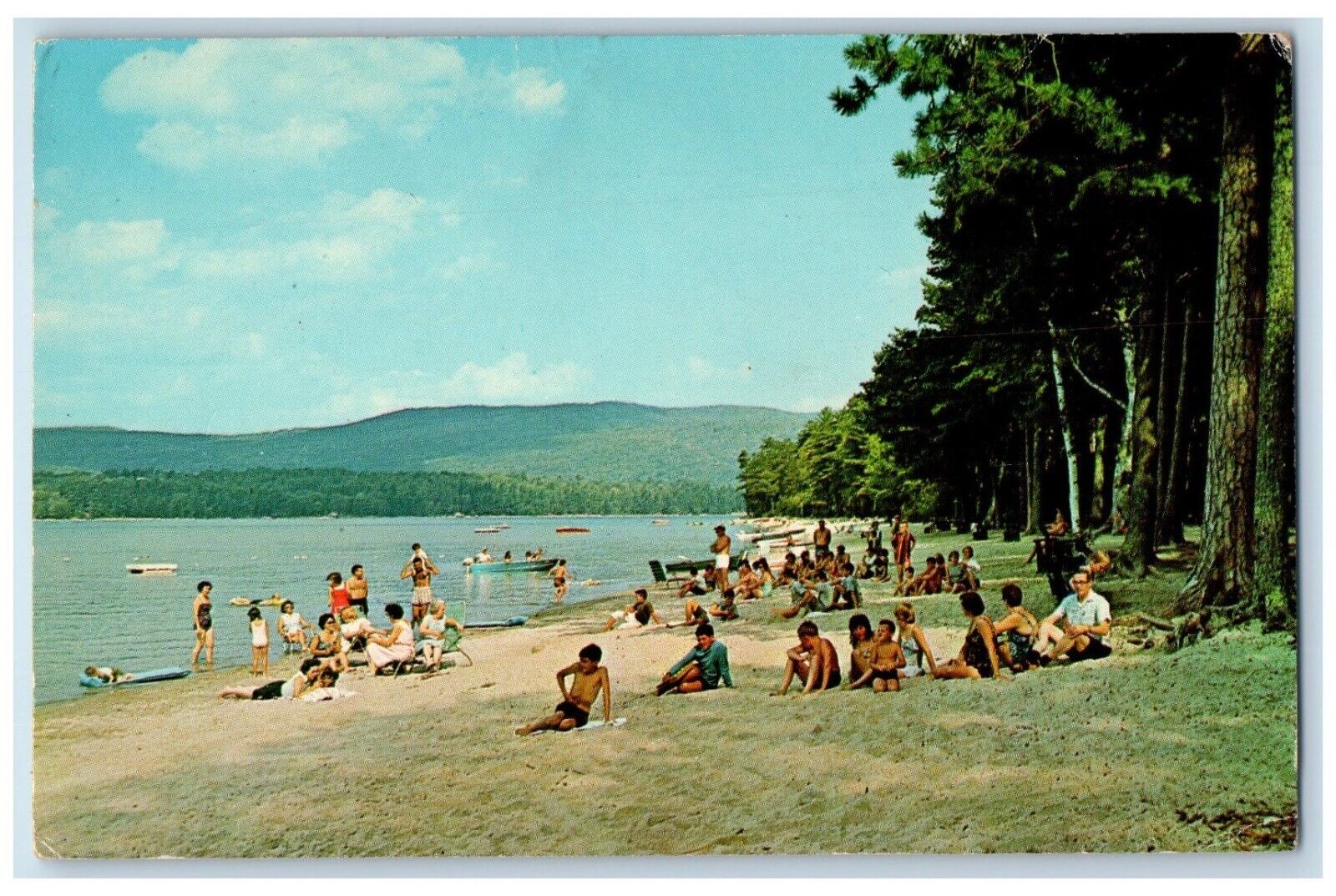 c1960 West Side Newfound Sand Beach Camp Wulamat Bristol New Hampshire Postcard