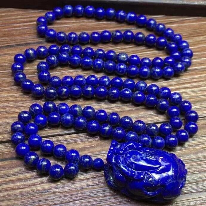 Genuine Natural Lapis Lazuli Rectangle Pendant pixiu Necklace  AAAA