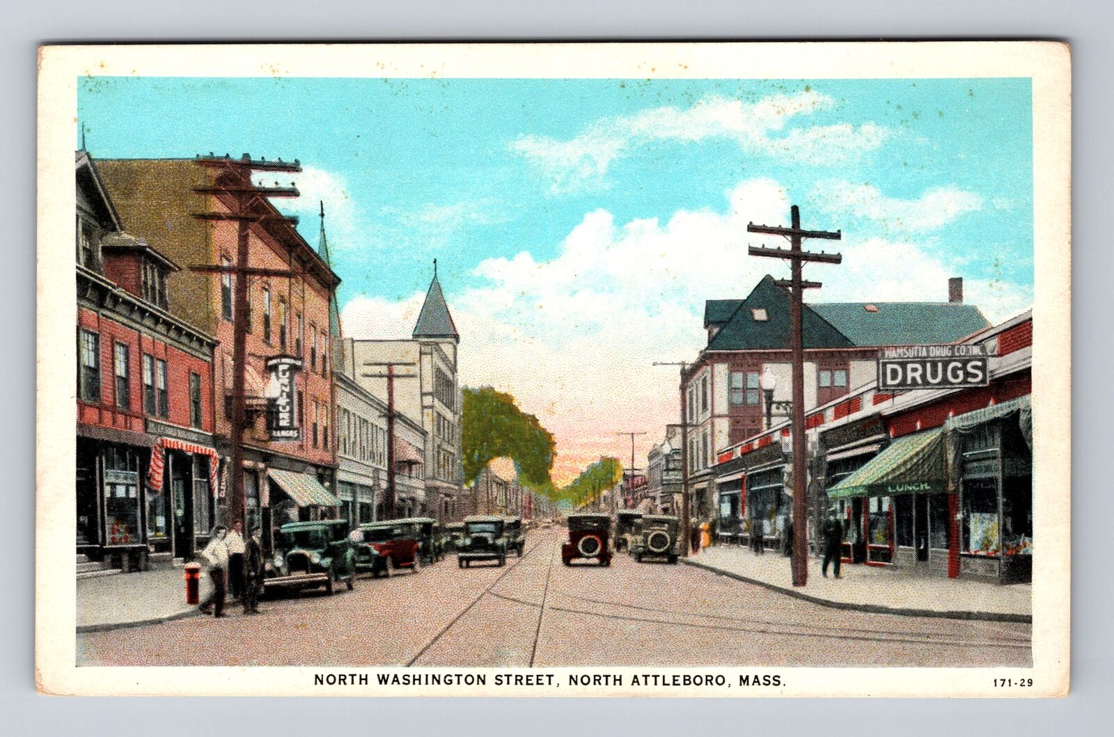 North Attleboro MA-Massachusetts, North Washington St Drugstore Vintage Postcard