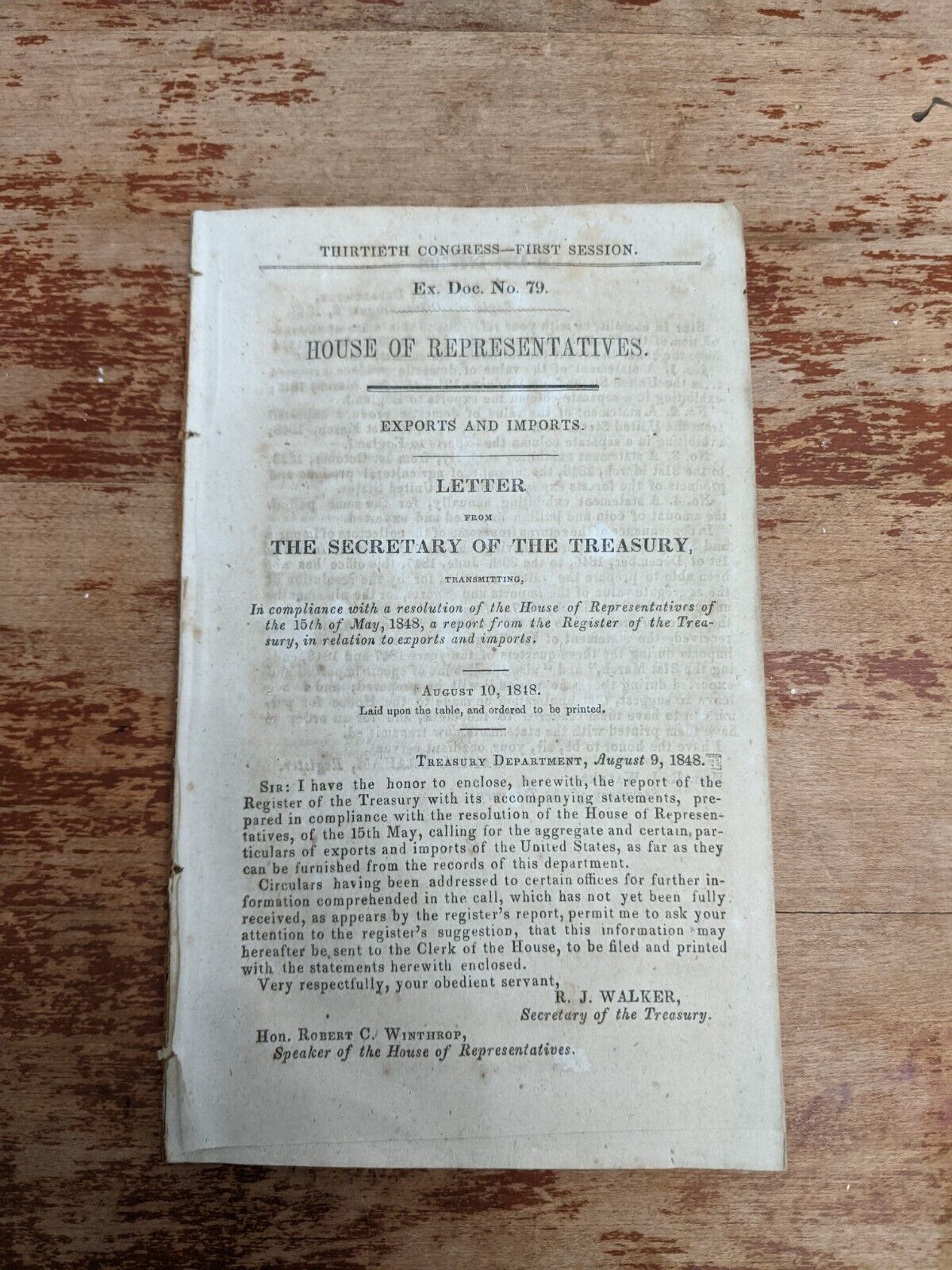 Antique Political Document 1848 House Of Representatives Book Of Executive Docs