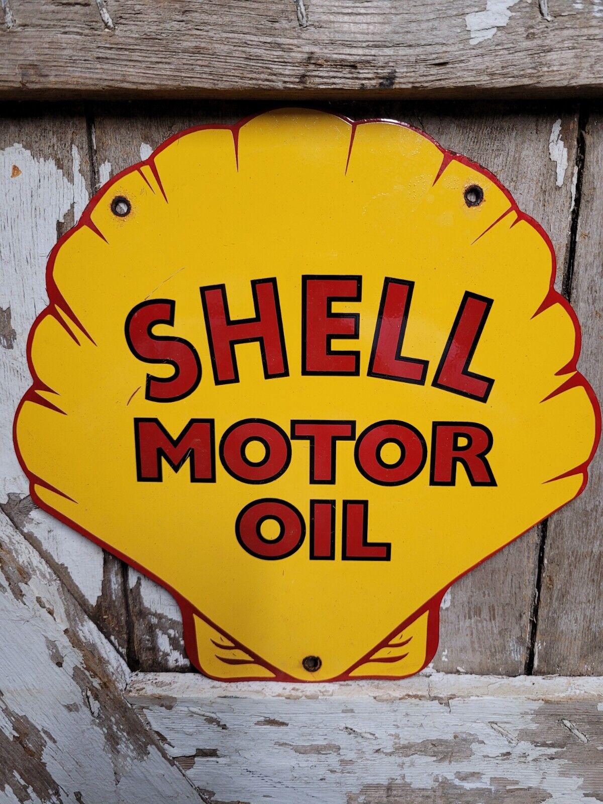 VINTAGE SHELL PORCELAIN SIGN OLD AUTOMOBILE MOTOR OIL LUBRICANT SERVICE STATION