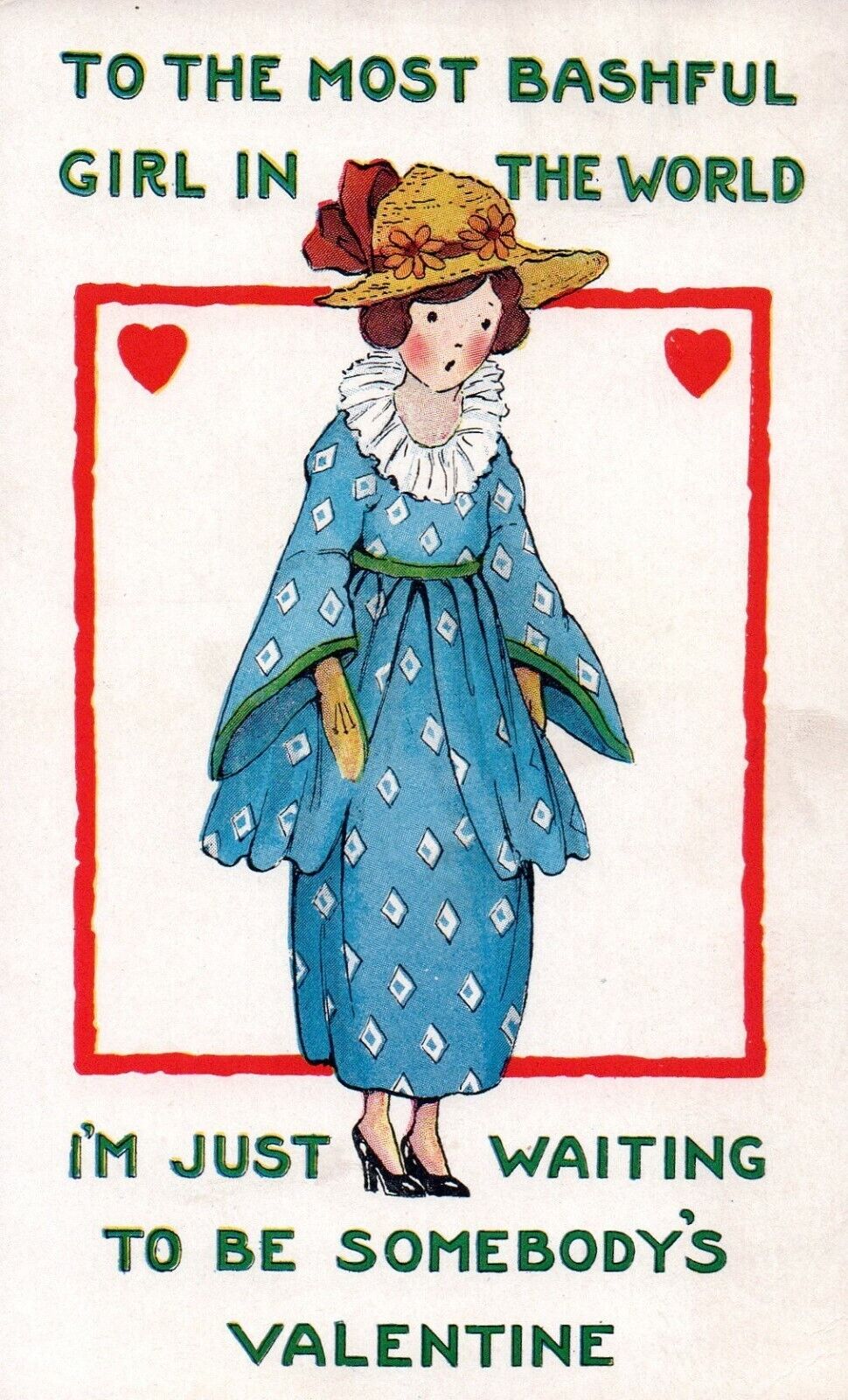 Whitney The Most Bashful Girl in the World vintage Valentine Postcard 