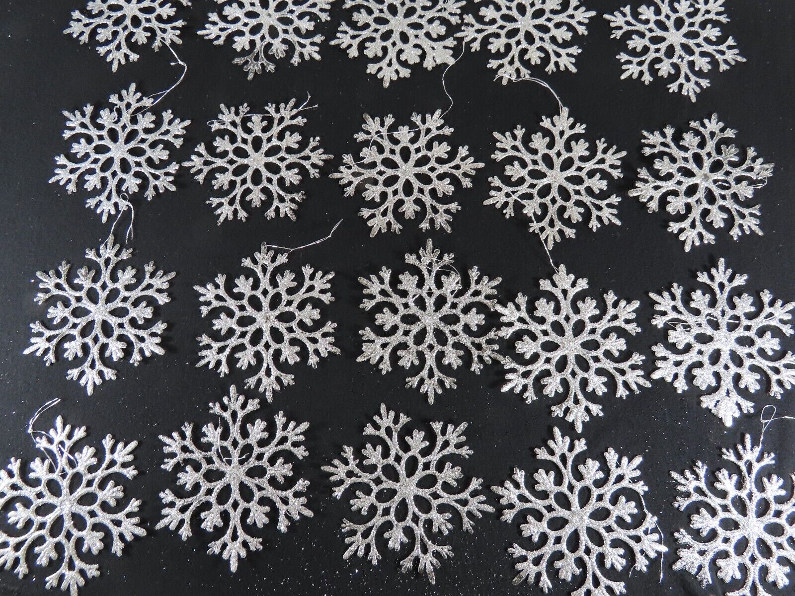 23 Vintage Plastic Silver Glitter Snowflake Christmas Ornaments Lot B9916