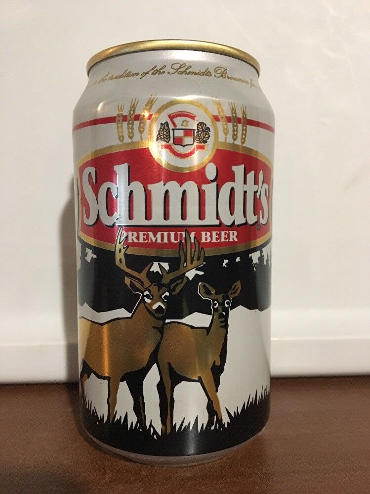 Schmidt's Premium Beer Can 2 Deer Aluminum 12oz Stay Tab Bottom Opened