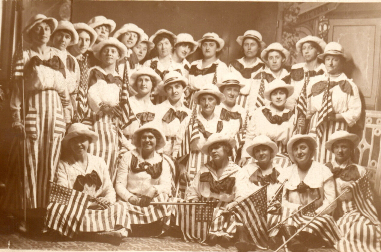American Patriotic Women Ladies 48 Star Flag Real Photo Postcard