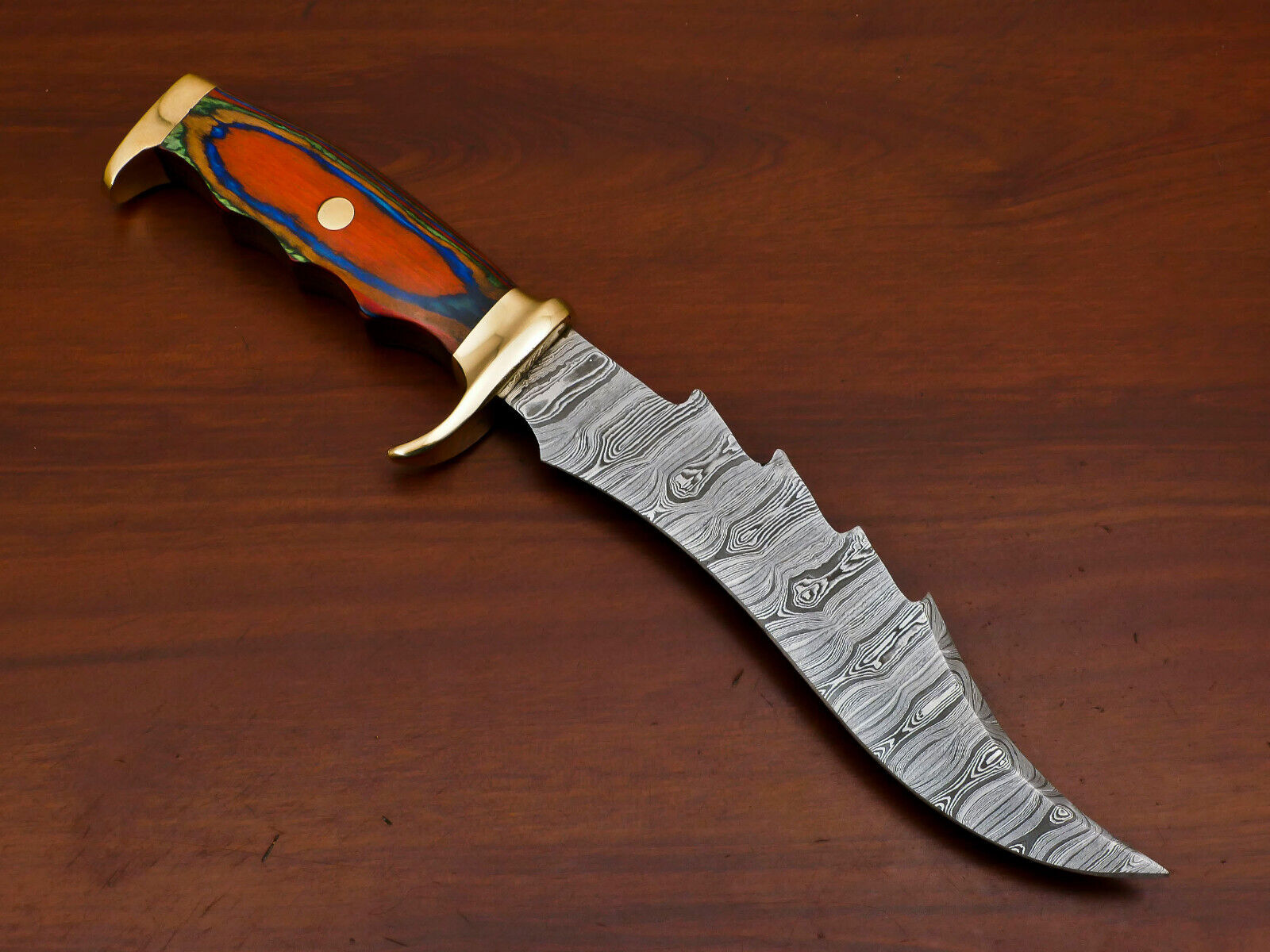 Rody Stan HAND MADE DAMASCUS STEEL FIXED BLADE BOWIE HUNTING KNIFE - BRASS GUARD
