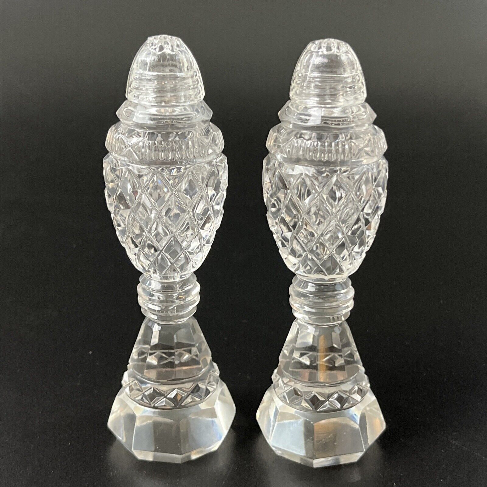Vintage Elegant Cut Crystal Art Deco Pedestal Salt & Pepper Shaker Set 6\