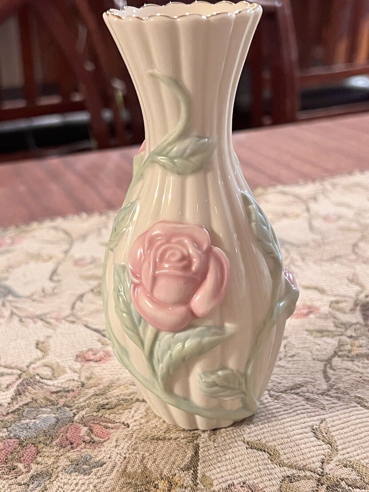 Vintage Lenox Vase Pink Flowers 5 3/4” 