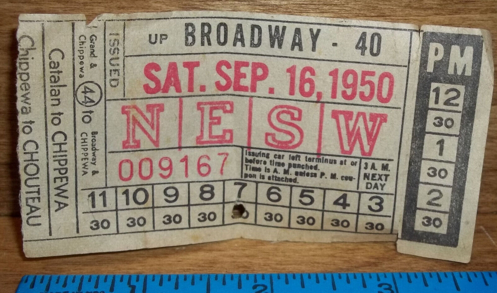 Up Broadway #40 Bus Transfer - St Louis Public Service - Sept 16, 1950.........e