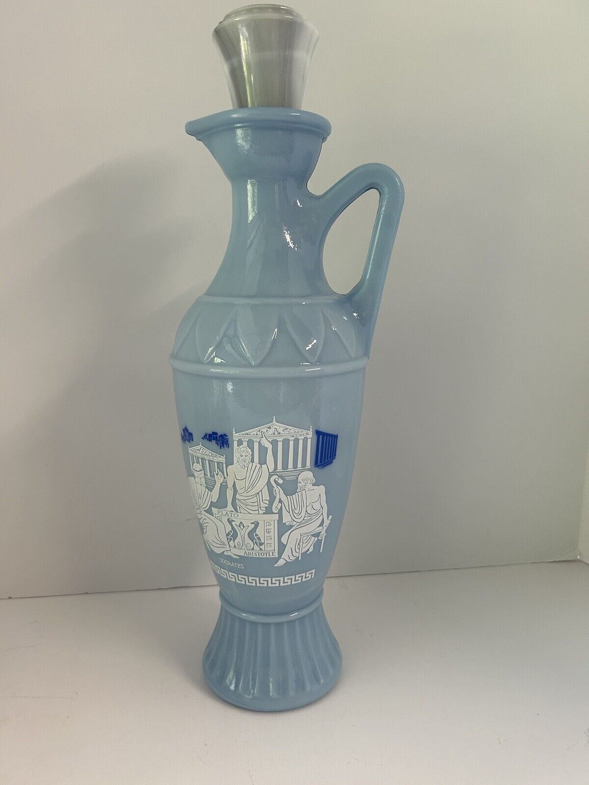 VTG 1961 Jim Beam Wedgwood Blue Decanter/Vase W/Stopper Greek Roman Socrates EUC