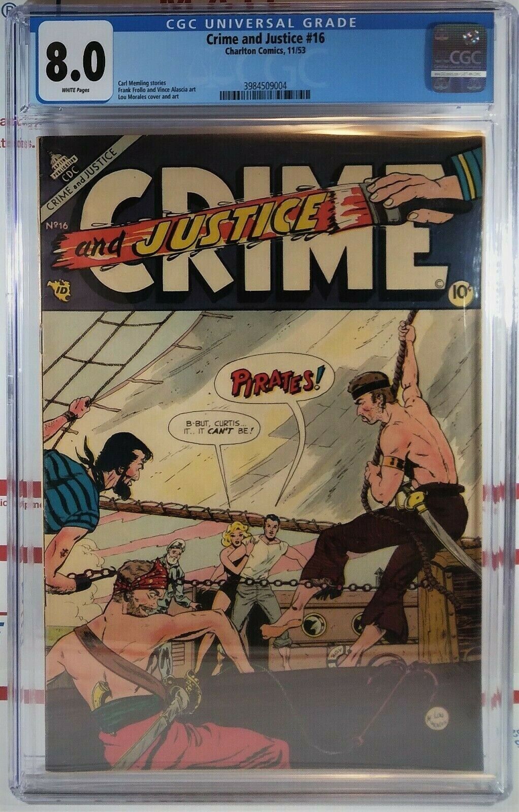 ☠️ CGC 8.0 CRIME AND JUSTICE #16 TOP CENSUS GRADED Charlton Comics 1953 PIRATES
