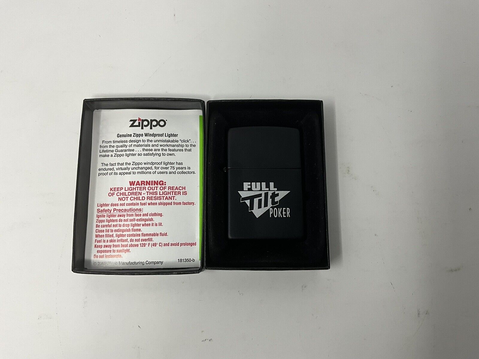 RARE 2007 ZIPPO FULL TILT POCKER BLACK MATTE NEW  Still has sticker seal