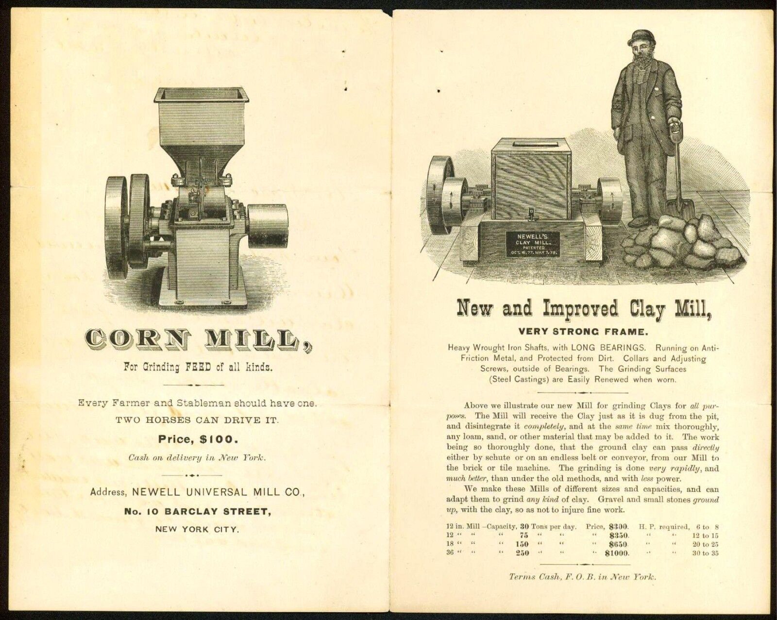 New York c1890 Newell Universal Mill Co Clay Mill Corn Mill Advertising Brochure