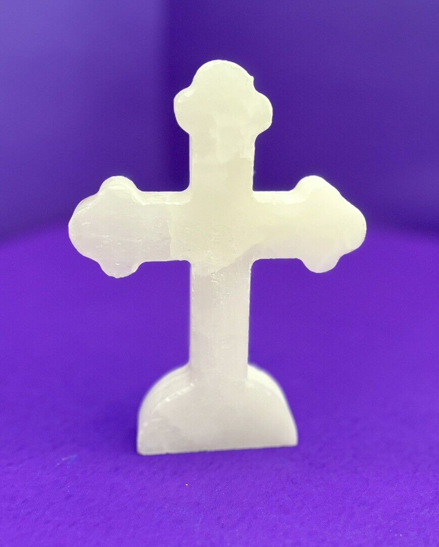 Vintage White Marble Free Standing Cross 6”