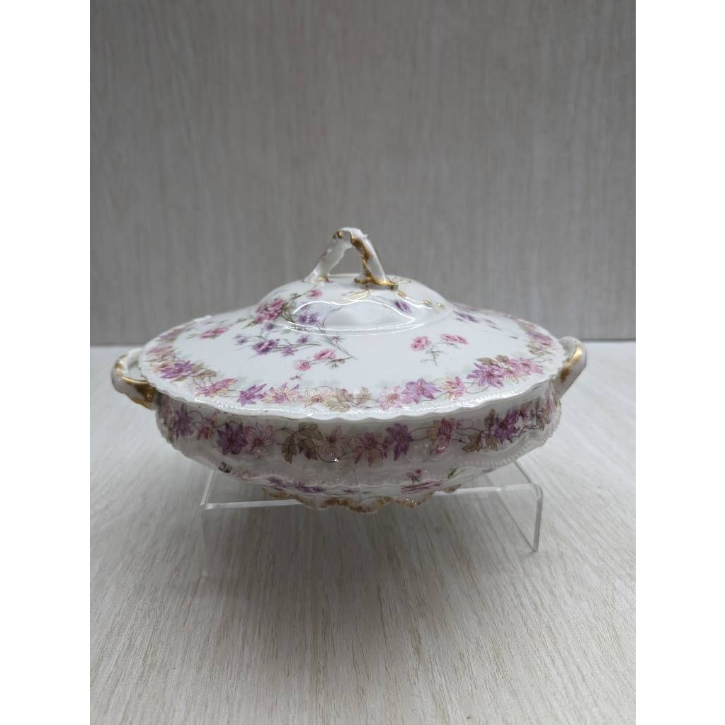 Vintage Haviland Limoges China Covered Dish Pink Floral Oval Cottage Core Decor