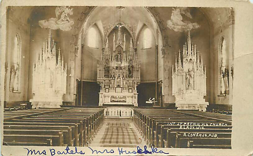 Real Photo Postcard St Patrick\'s Church Interior, Elroy, Wisconsin - ca 1910