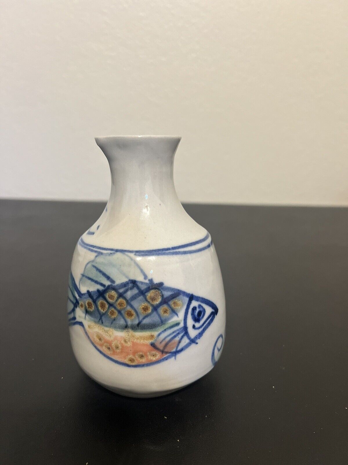 Ceramic Vase White With Blue Fish