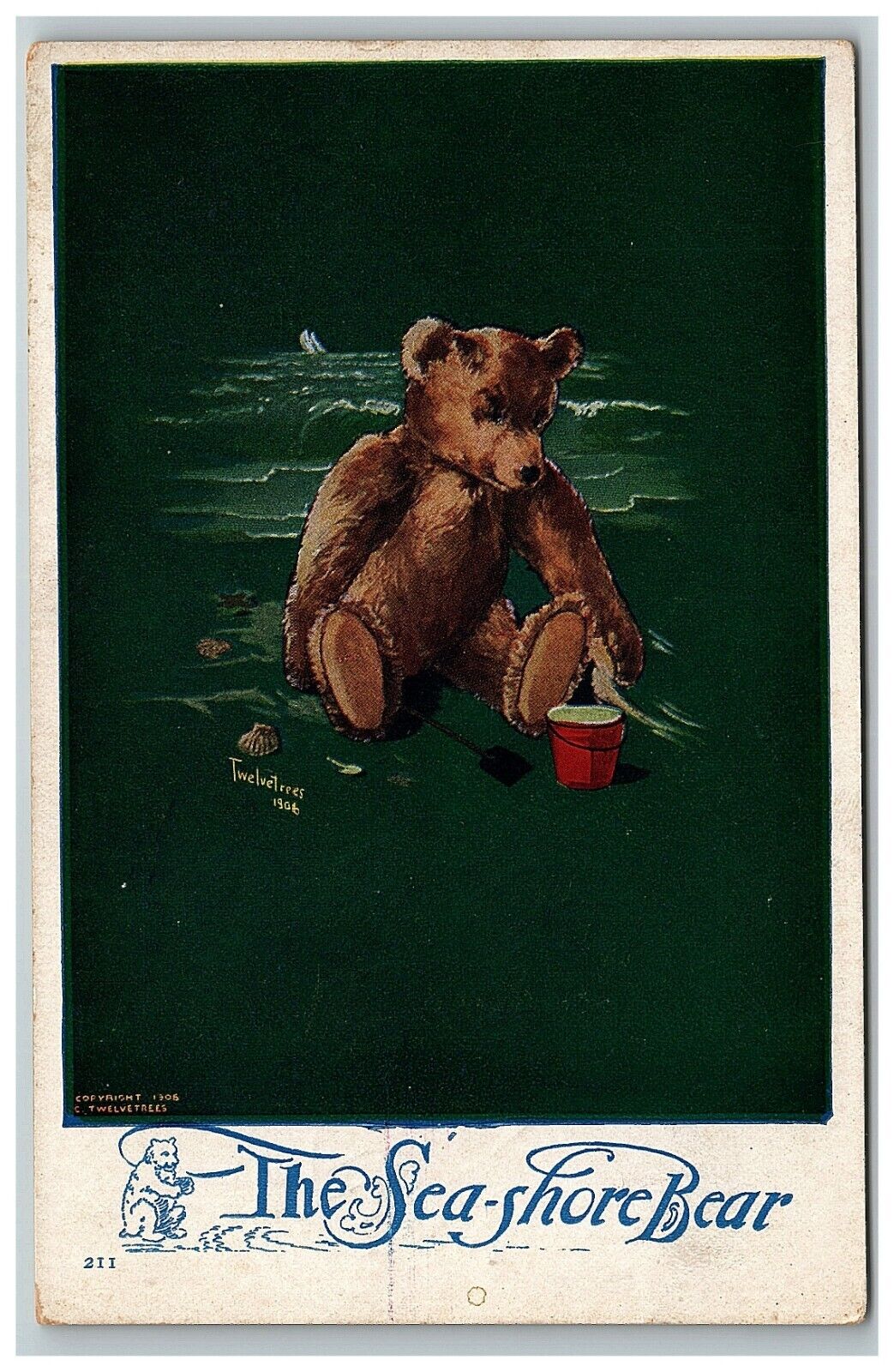 Bear Twelvetrees Postcard Teddy 1906 Signed Artist Art Charles Sea Shore