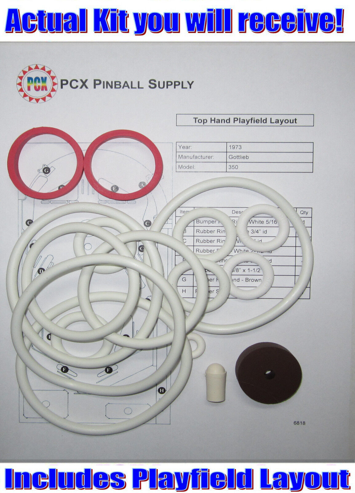 1973 Gottlieb Top Hand Pinball Rubber Ring Kit