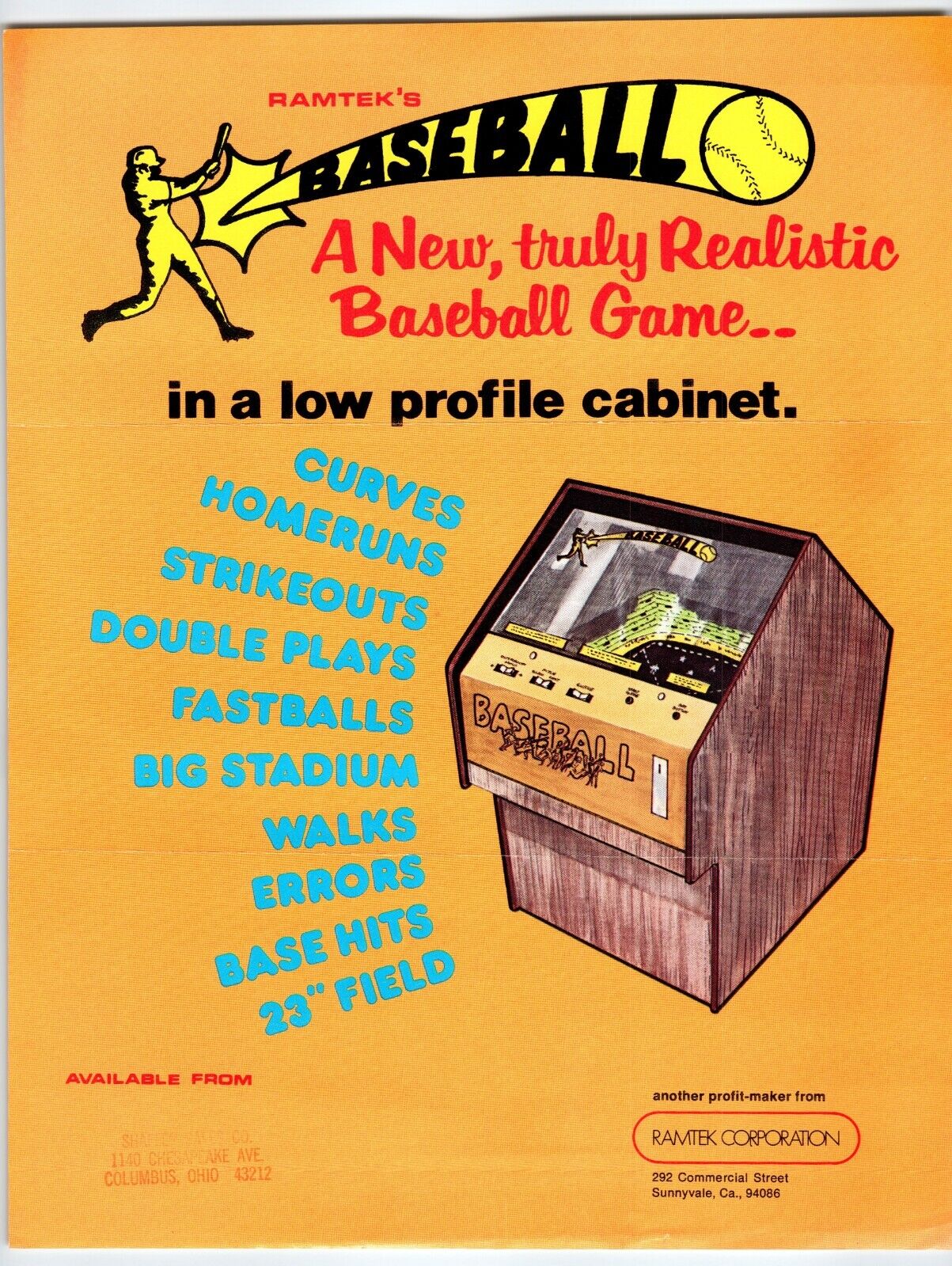 Ramtek Baseball Video Arcade Game Flyer 1974 Original Vintage Retro 8.5\