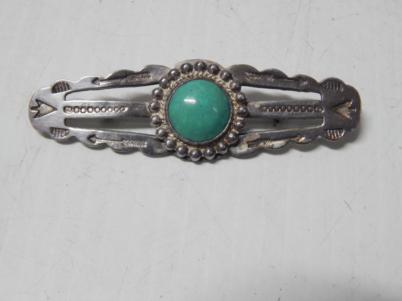 VINTAGE FRED HARVEY c1930-40s NAVAJO INDIAN STERLING SILVER TURQUOISE BAR PIN