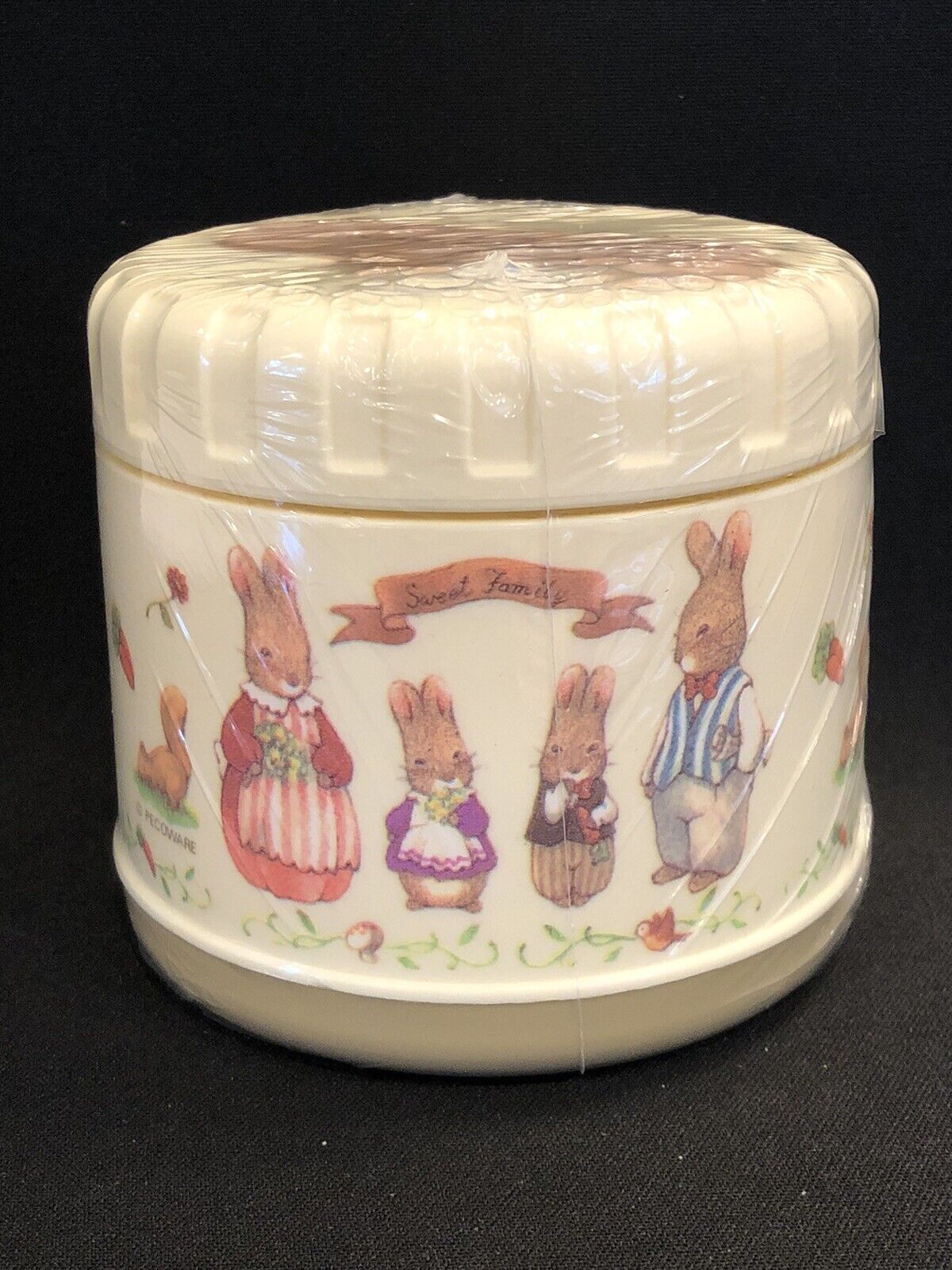 NEW Vintage Pecoware Sweet Family Rabbits Thermos Folding Spoon Bento Lunch Box