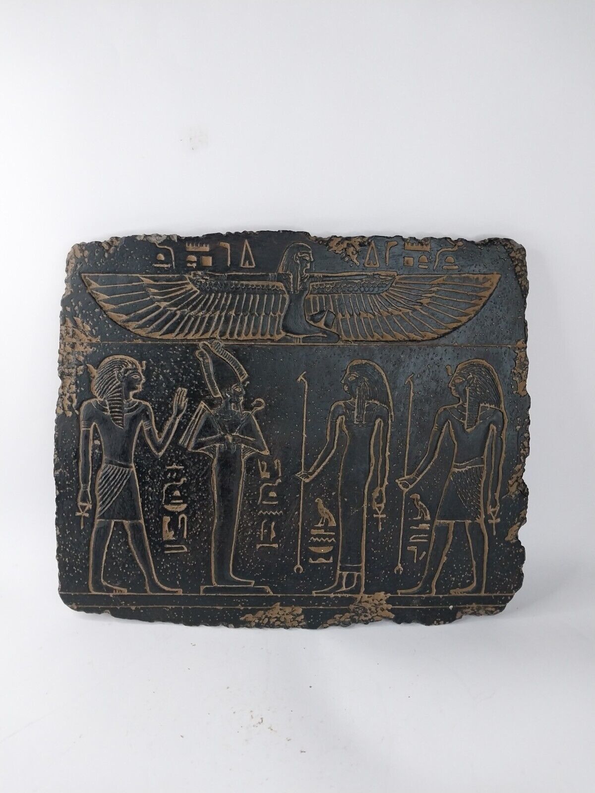 RARE ANTIQUE ANCIENT EGYPTIAN Stela Goddess Isis with King Tutankhamun Magic Bc