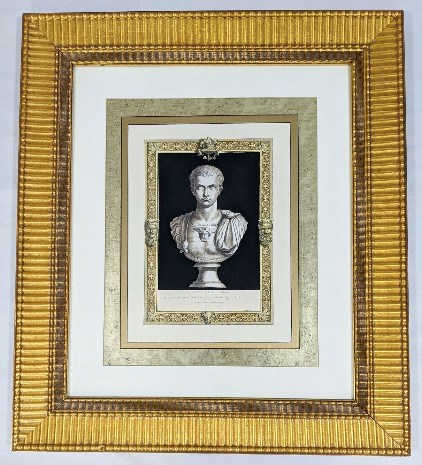 Vintage 20thC GILT FRAMED LITHOGRAPH Bust ROMAN Emperor CALIGULA - L&JG STICKLEY