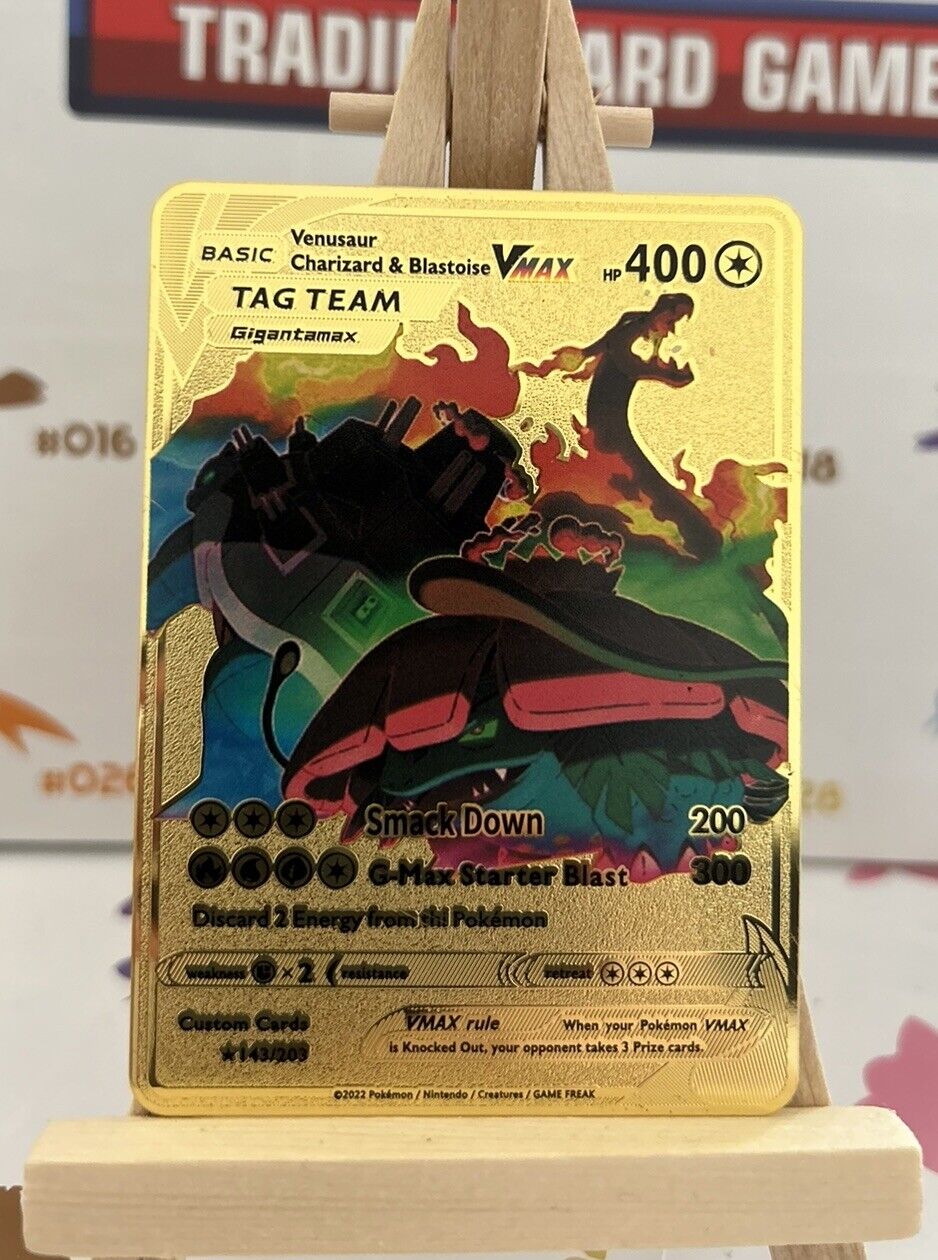 Pokemon Gold Metal Card Tag Team Fun Art Card / Best Gift Pokemon Collectors