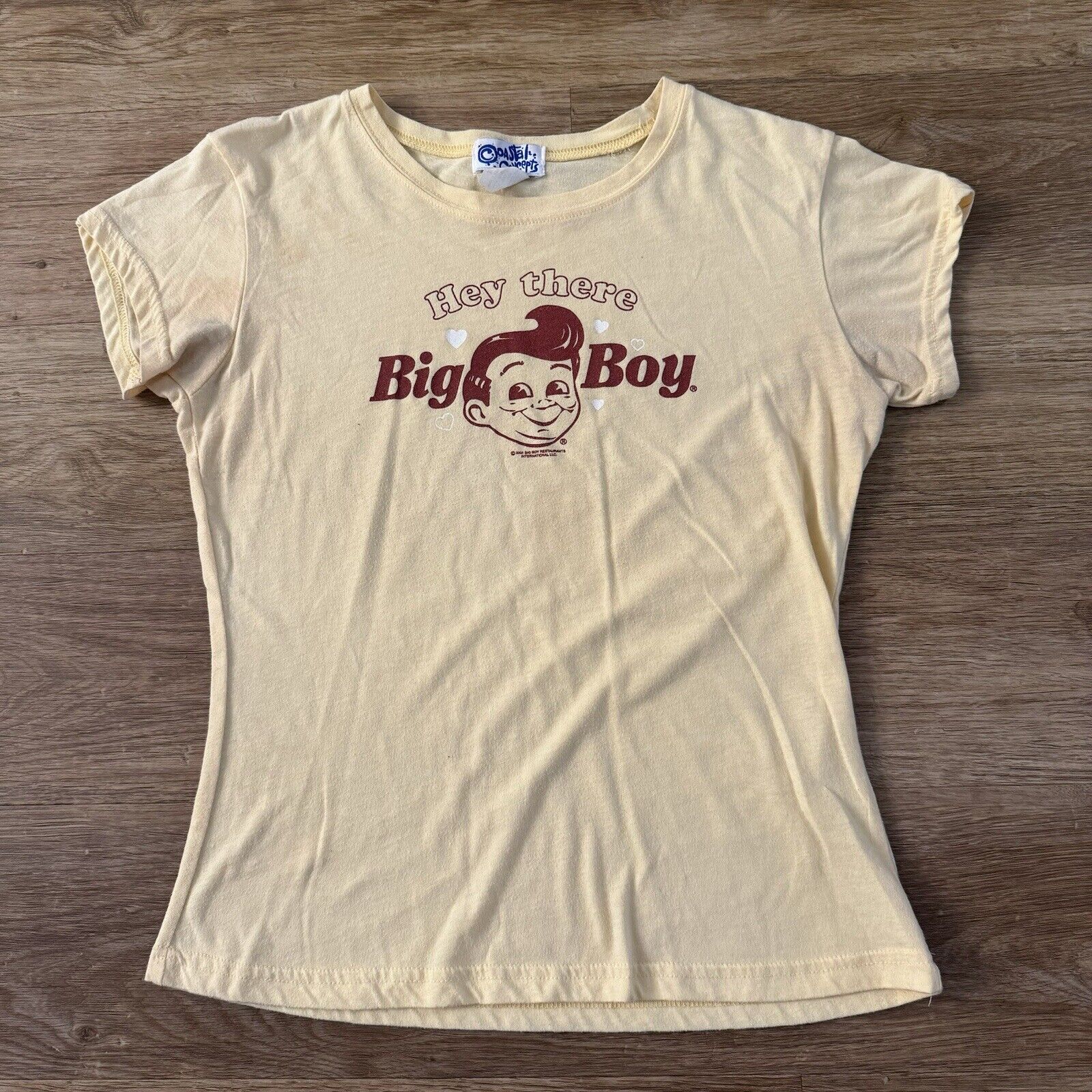 Vtg 2005 Big Boy Restaurant Burgers Women’s Sz XL Shirt Hey There Yellow