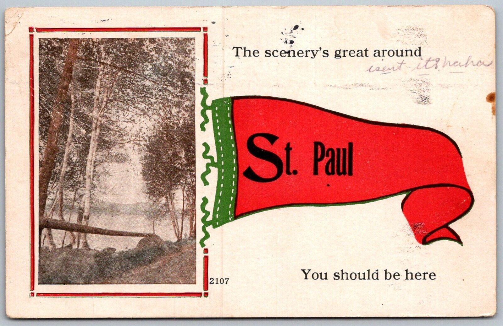 St. Paul Minnesota 1914 Postcard Red Pennant Woodland Scenery