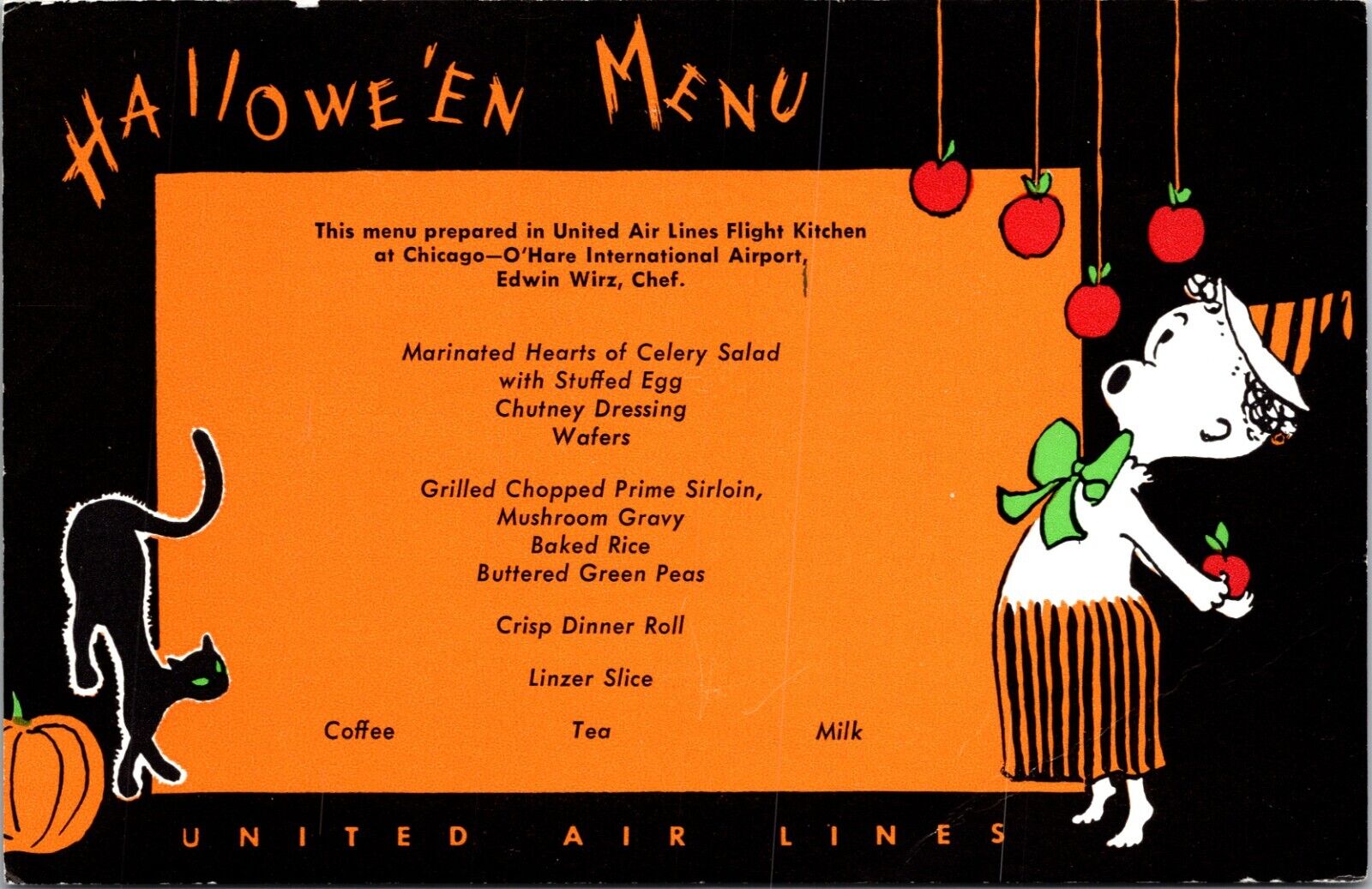 Halloween Menu United Airlines O'Hare Airport Chicago Illinois IL Postcard L66