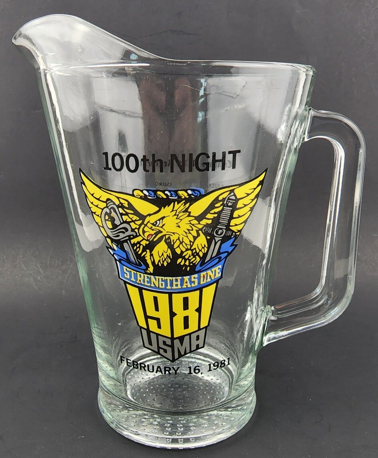 USMA Army West Point 100th Night Weekend Pitcher Feb. 16 1981 Co. A 1st Regiment