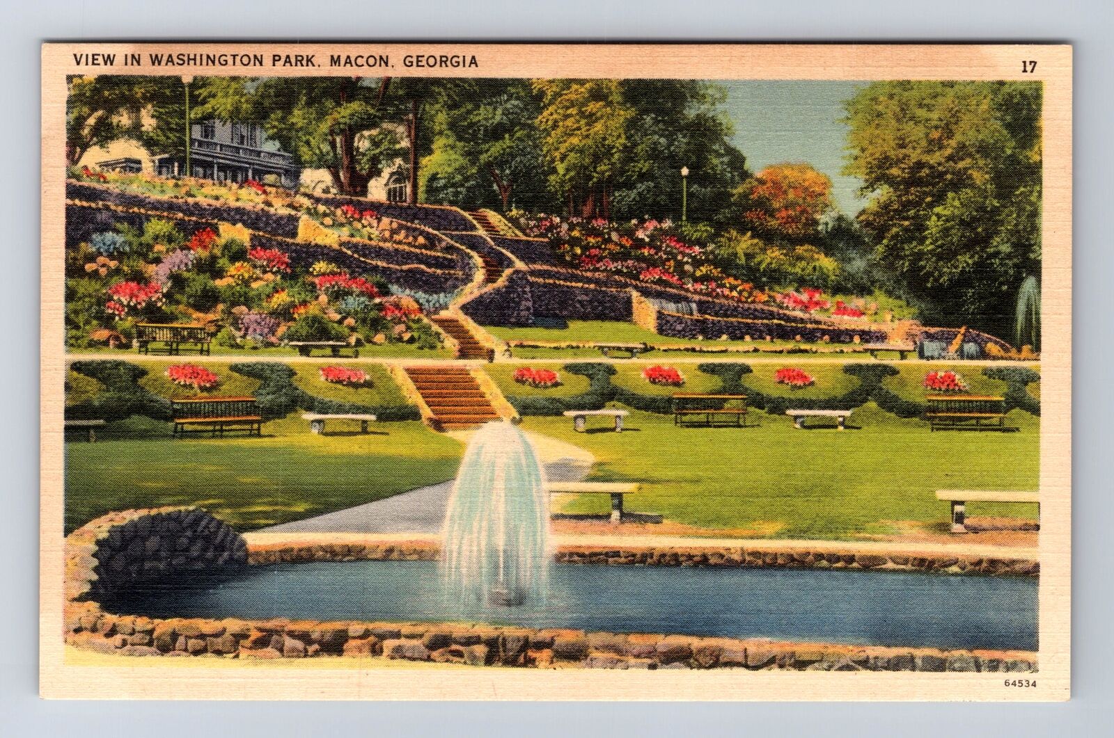 Macon GA-Georgia, View In Washington Park, Fountain, Antique, Vintage Postcard