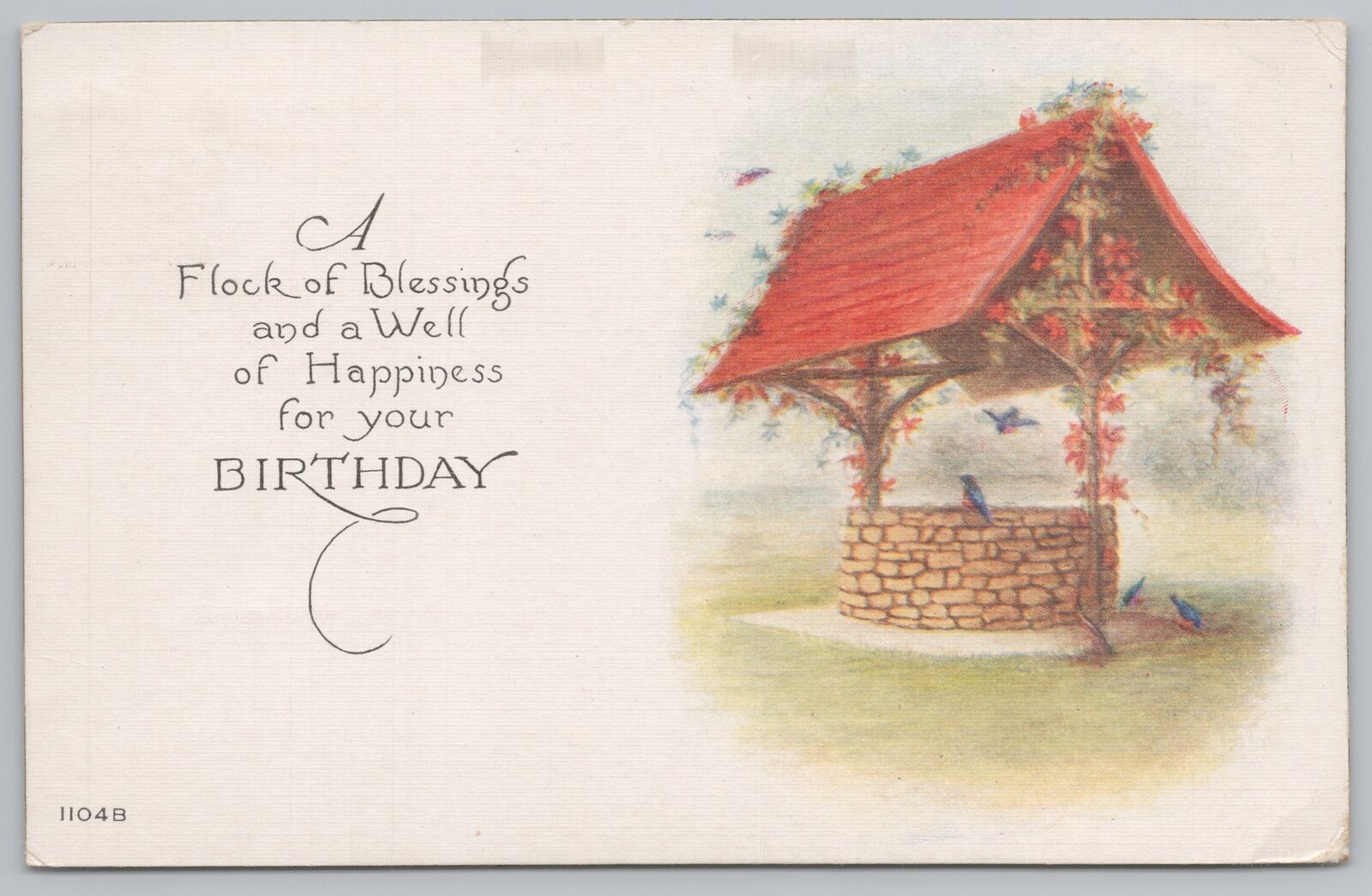 Greetings~Blue Birds @ Well Birthday Greeting~Vintage Postcard