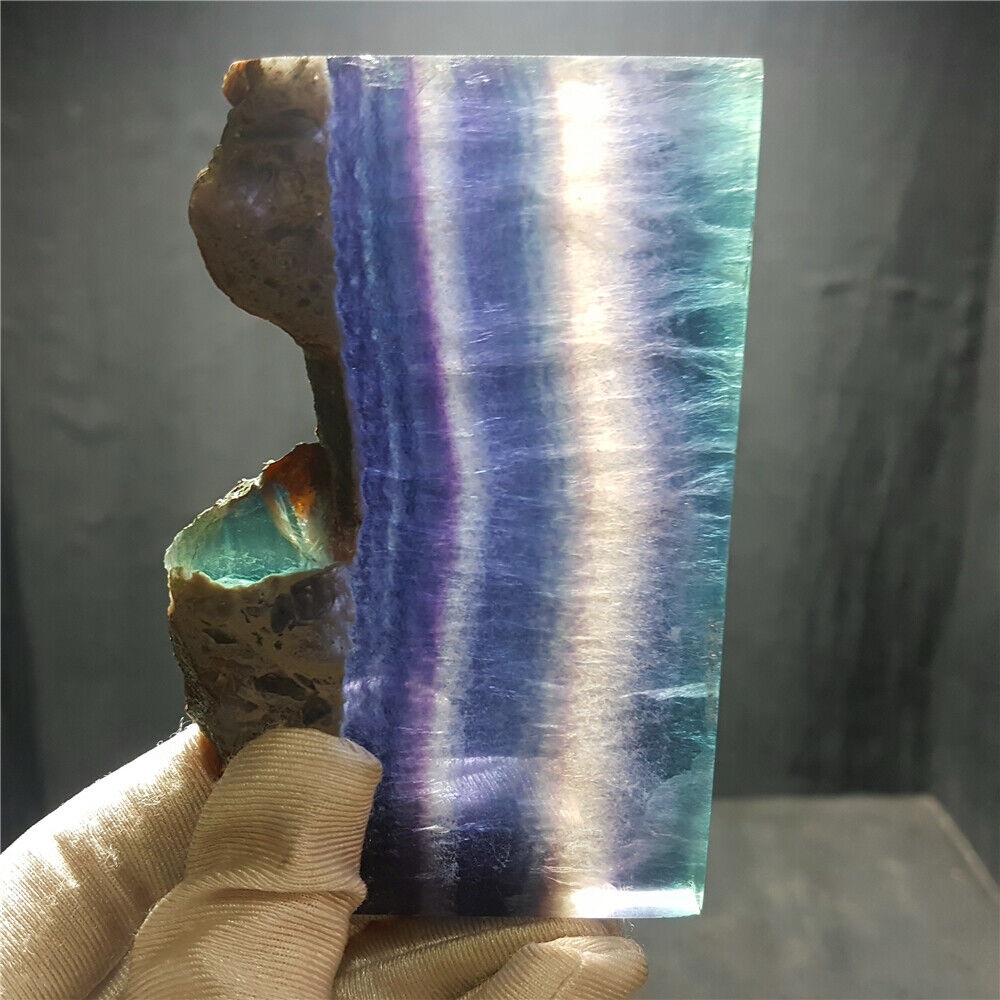TOP 146G Natural Multicolor Fluorite Crystal Original Stone Specimens Slice YR27