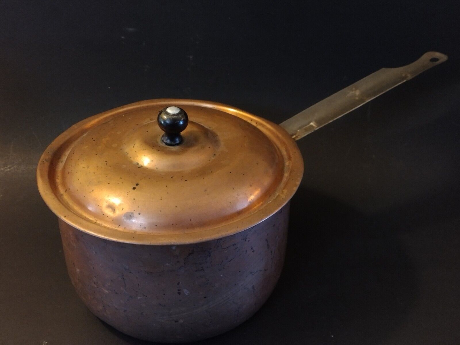 Antique Lidded Copper Pot Riveted Hand Smithed Primitive