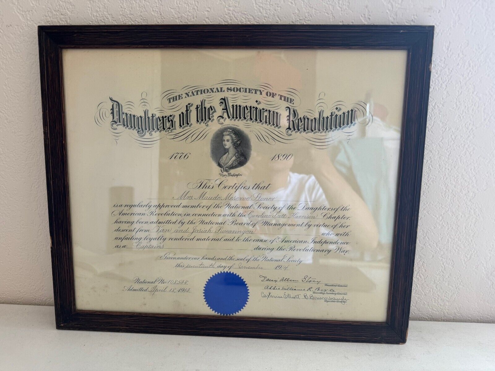 Antique 1914 DAR Certificate Daughters of the American Revolution Captains