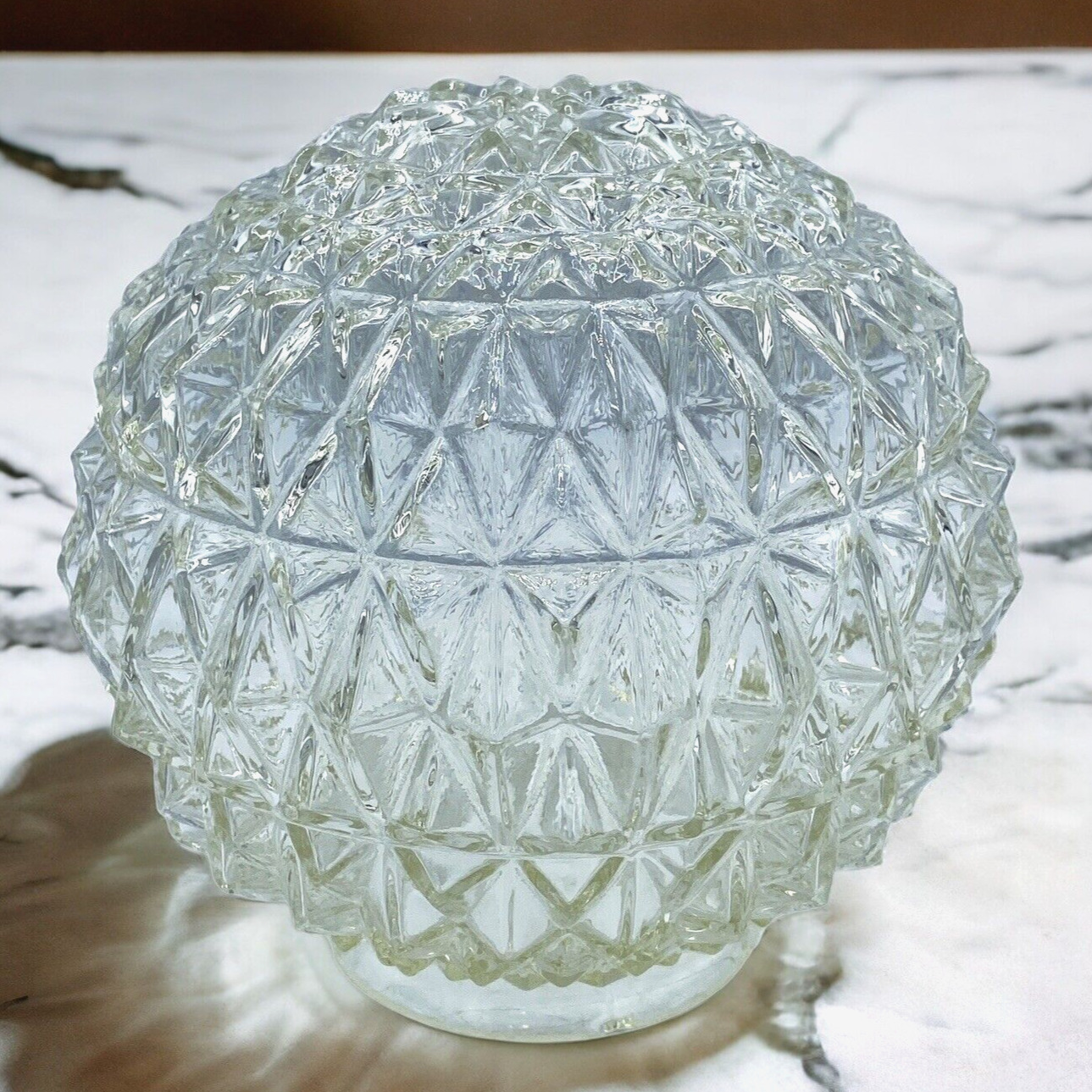 Vtg Cut Glass Light Shade Diamond Pattern Globe Shade Pair Antique 3 1/4” Fitter