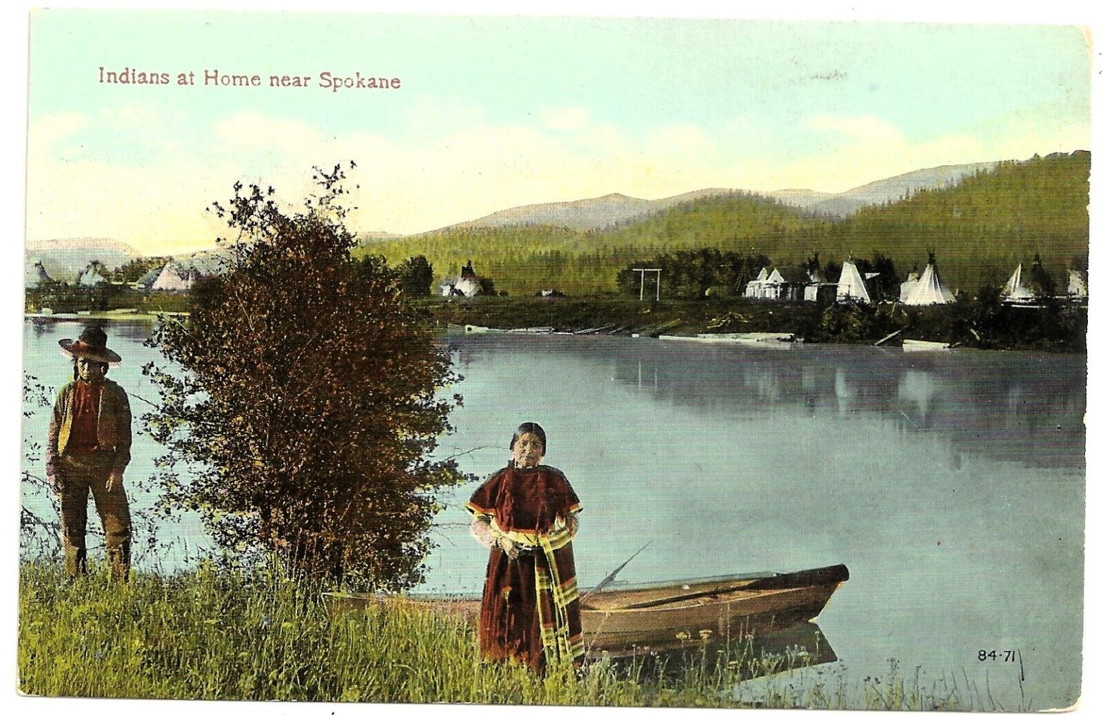 Spokane, Washington postcard: Indians at Home, near Spokane, 1910
